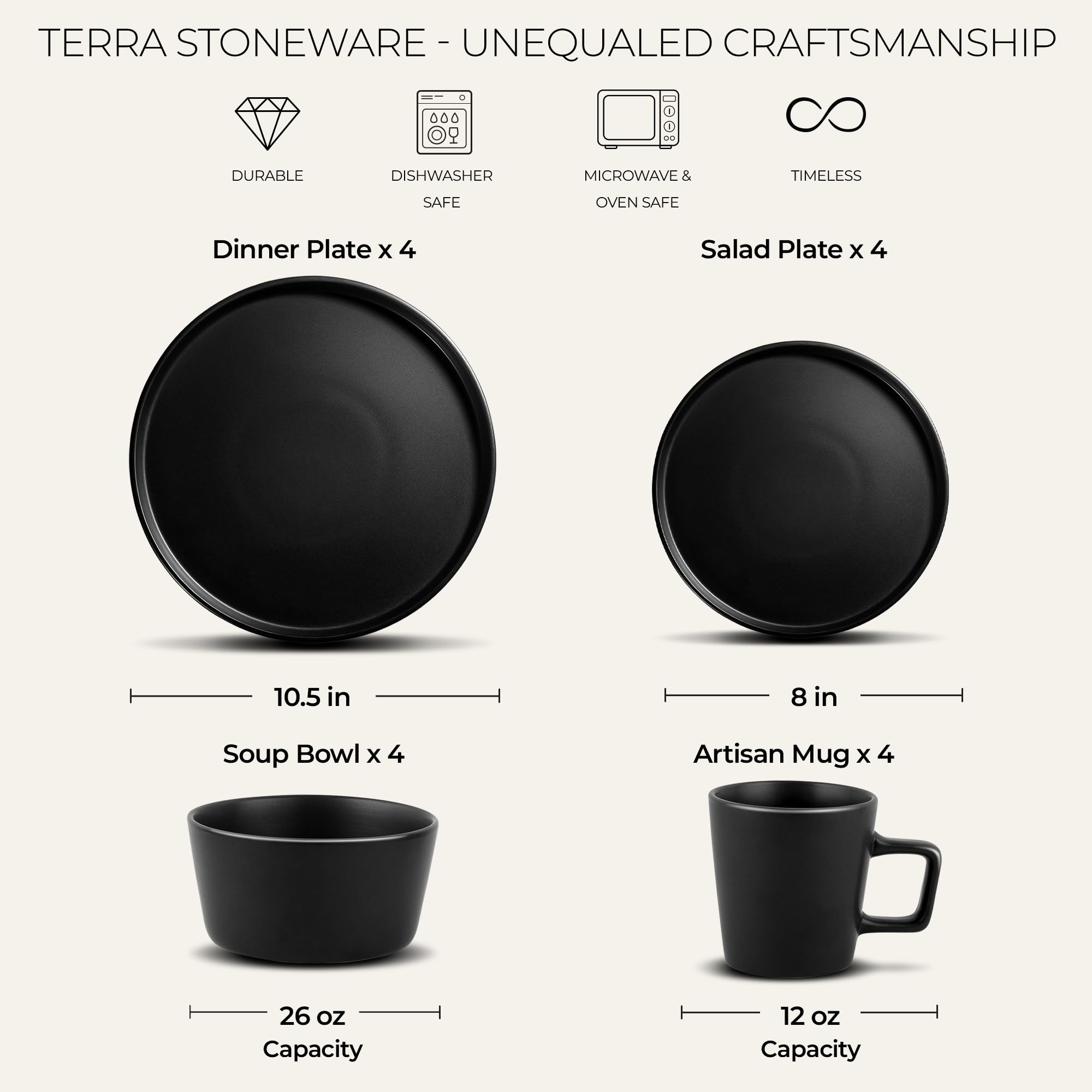 Foto 3 pulgar | Juego De Vajilla Zulay Kitchen Terra, 16 Piezas Para 4 Personas, Color Negro - Venta Internacional.
