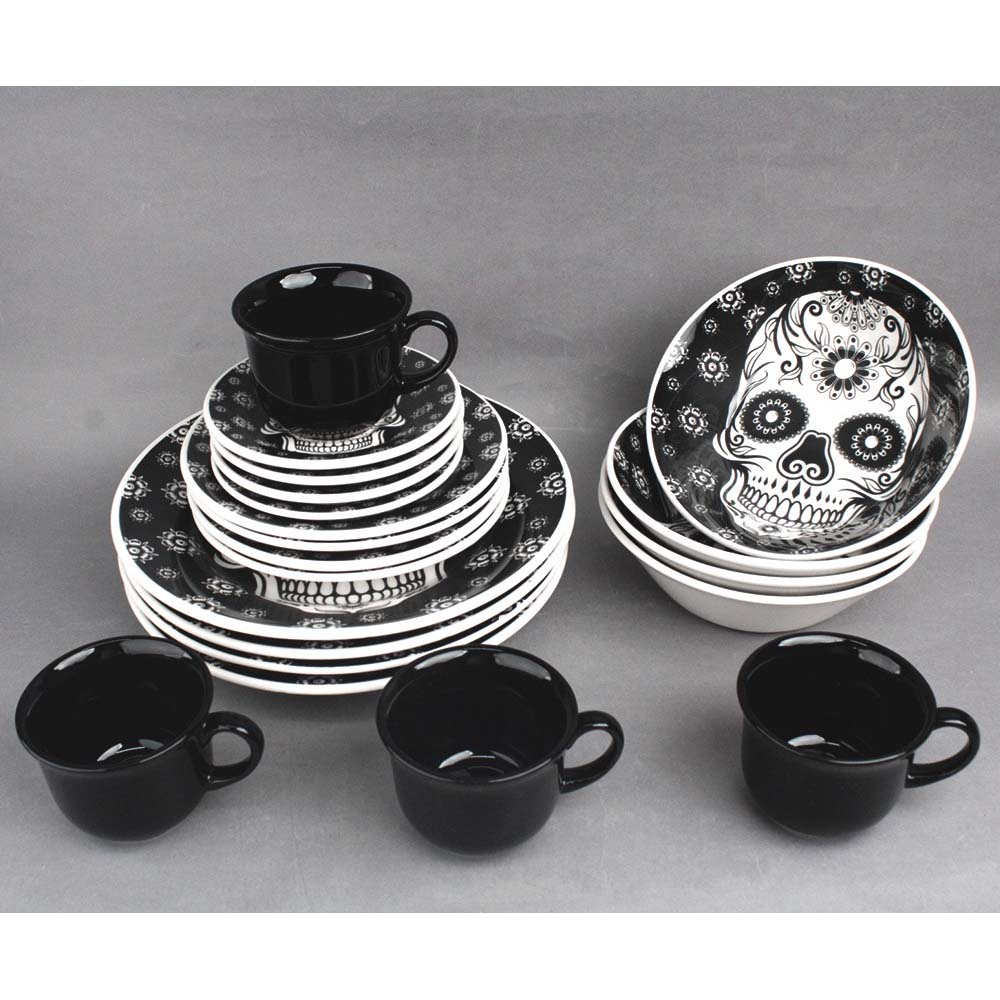 Foto 3 pulgar | Vajilla Decorada De Cerámica Calavera Vencort 20 Piezas 4 Personas