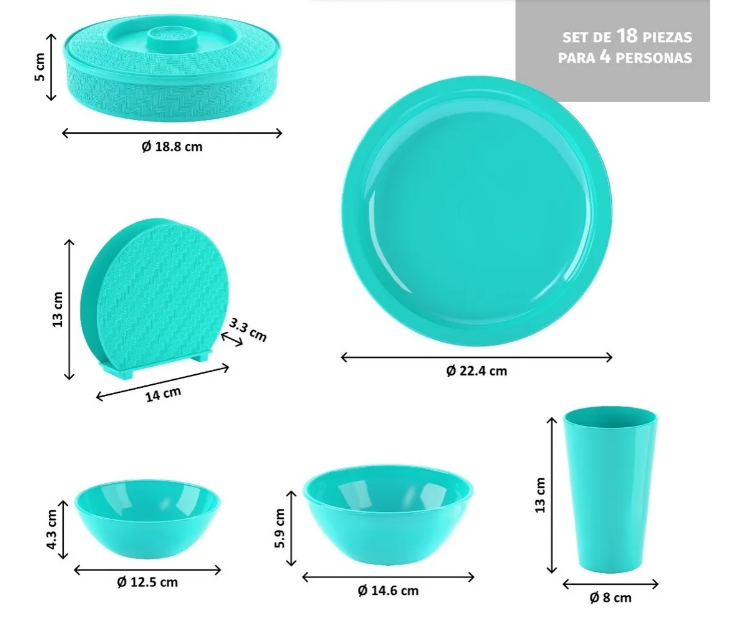 Foto 4 pulgar | Vajilla 18 Piezas Xtellar Azul Turquesa