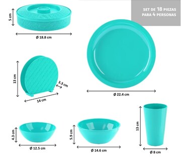 Foto 3 | Vajilla 18 Piezas Xtellar Azul Turquesa