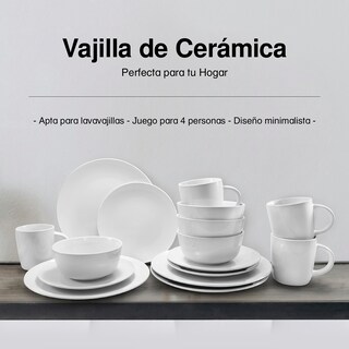 Foto 3 | Vajilla De Ceramica 16 Piezas Color Blanco