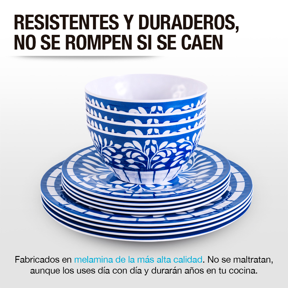 Foto 4 pulgar | Vajilla De Melamina 12 Piezas Resiste Caídas 4 Personas  Multicolor  Casa Litus