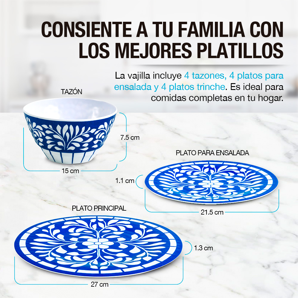 Foto 5 pulgar | Vajilla De Melamina 12 Piezas Resiste Caídas 4 Personas  Multicolor  Casa Litus