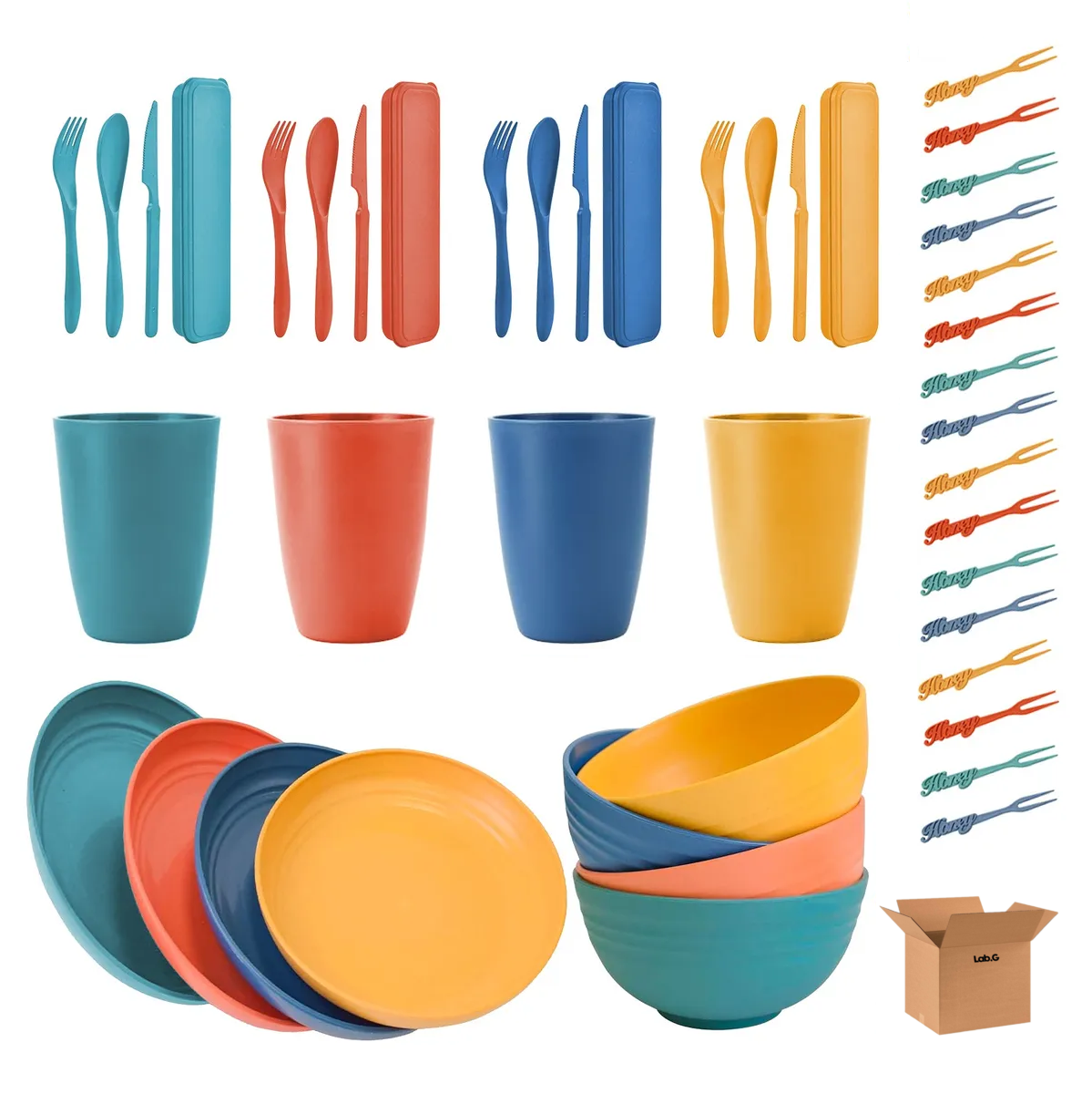 Foto 2 pulgar | ''44pzs Vajilla Juego Color  Lab.g Cocina Paja Trigo Plato Tazas Kit Colores ''