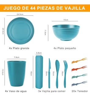 Foto 2 | ''44pzs Vajilla Juego Color Lab.g Cocina Paja Trigo Plato Tazas Kit Colores ''