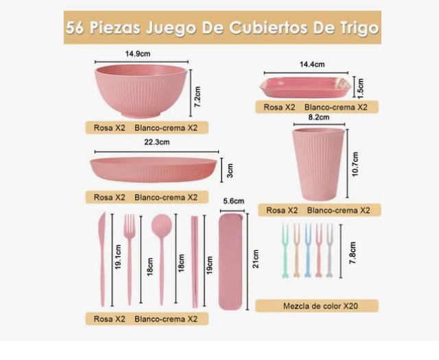 Foto 3 pulgar | Juego De Vajilla De Paja De Trigo 56 Piezas Reutilizable