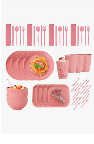 Foto 2 pulgar | Kit Vajilla 52 Pzas Juego Cocina Ecológica Reutilizable Color Rosa