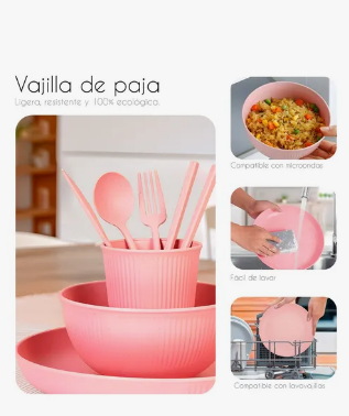 Foto 3 | Kit Vajilla 52 Pzas Juego Cocina Ecológica Reutilizable Color Rosa