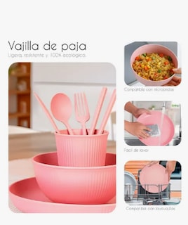 Foto 3 | Kit Vajilla 52 Pzas Juego Cocina Ecológica Reutilizable Color Rosa
