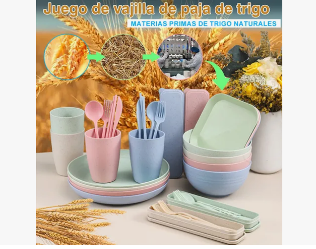 Foto 4 pulgar | Vajilla Juego Cocina Paja Trigo Ecológico Bajillas De 44pzs