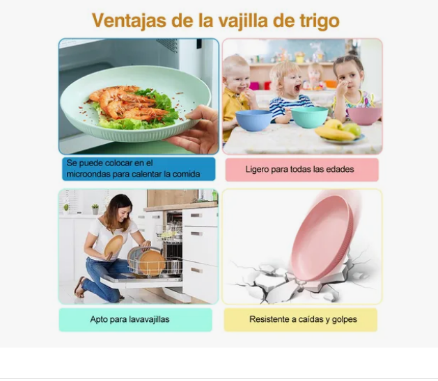 Foto 5 pulgar | Vajilla Juego Cocina Paja Trigo Ecológico Bajillas De 44pzs