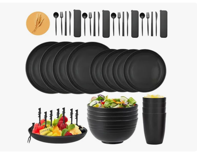 Foto 2 pulgar | Vajilla Juego Cocina Paja Trigo Plato Tazas Kit Colori 48pcs