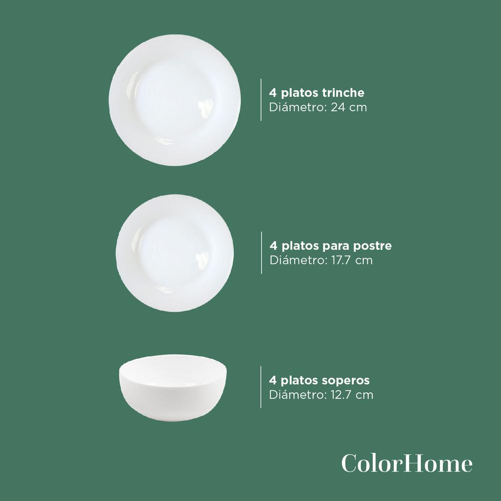 Foto 4 | Juego de Vajilla Colorhome Opal Redonda 12 Piezas color Blanco