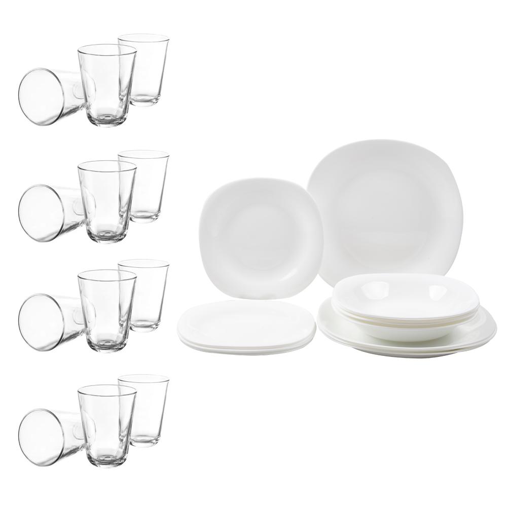 Vajilla ColorHome Opal Cuadrada Blanco 24 Piezas