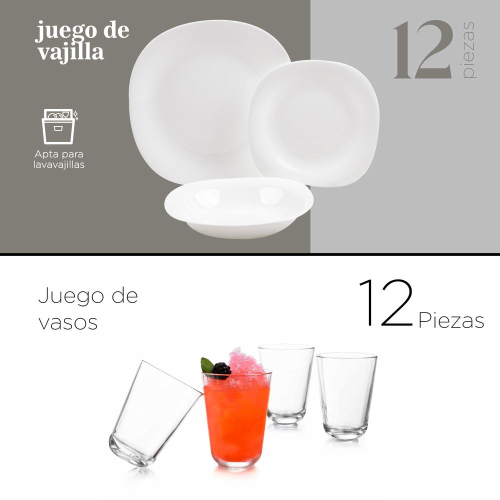 Foto 3 pulgar | Vajilla ColorHome Opal Cuadrada Blanco 24 Piezas