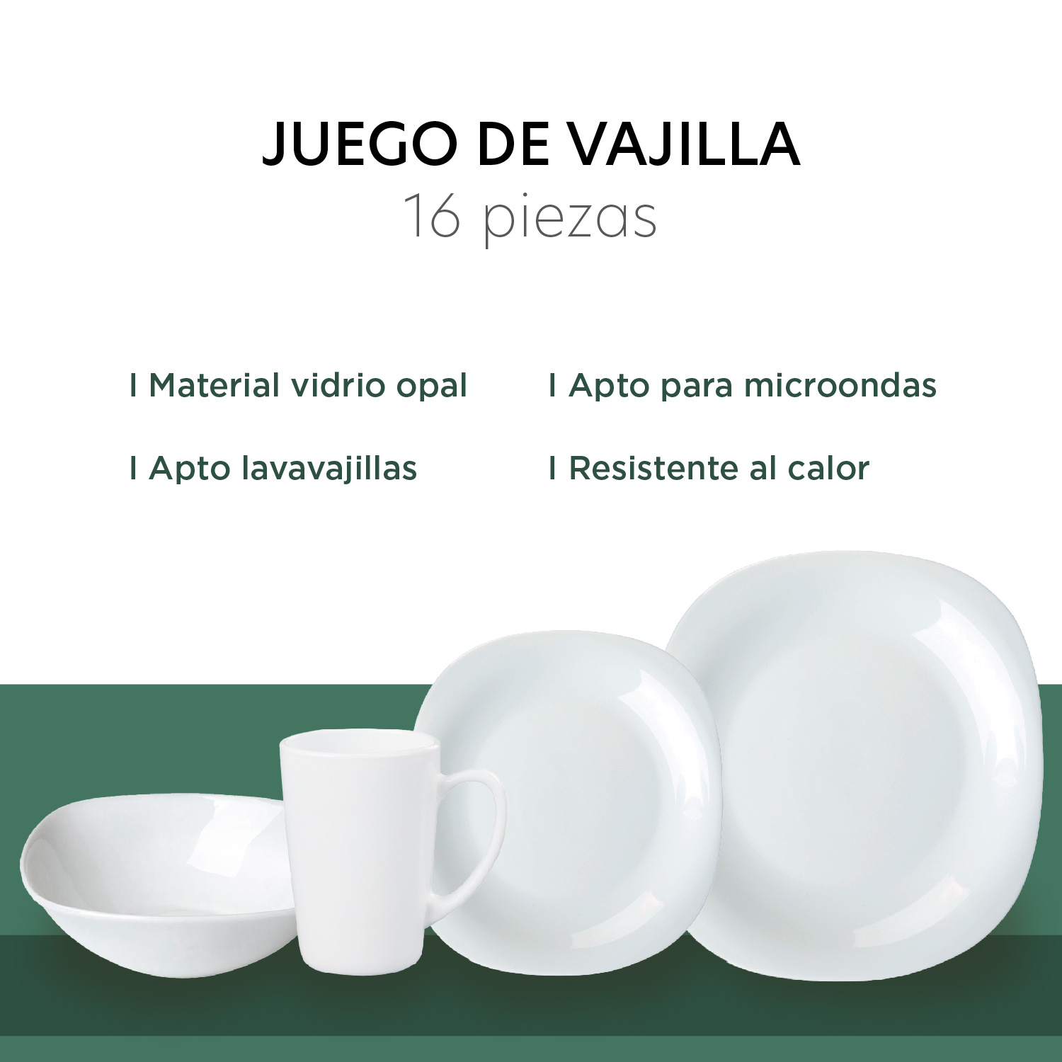 Foto 4 pulgar | Vajilla Opal ColorHome Cuadrada para 4 Personas 16 Piezas