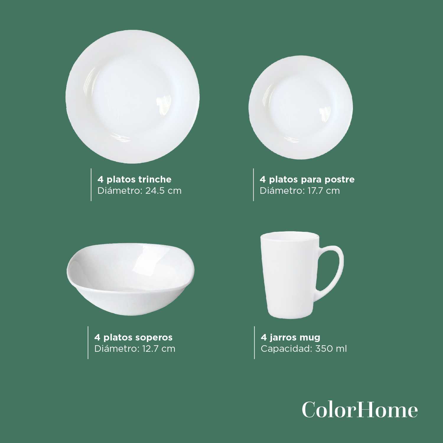 Foto 5 pulgar | Vajilla Opal Redonda ColorHome Blanca para 4 Personas 16 Piezas