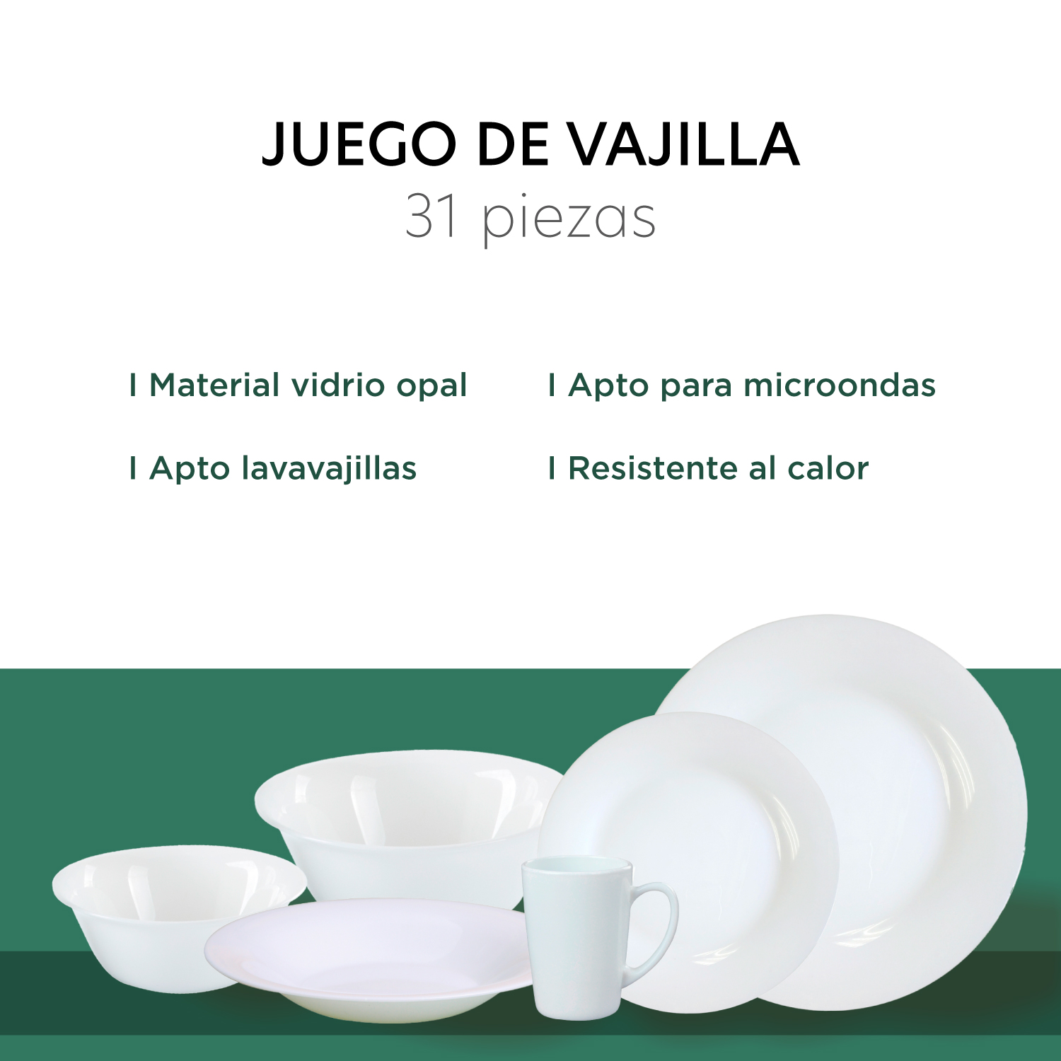 Foto 4 pulgar | Vajilla ColorHome CHOPAL31R Blanca para 6 Personas 31 Piezas