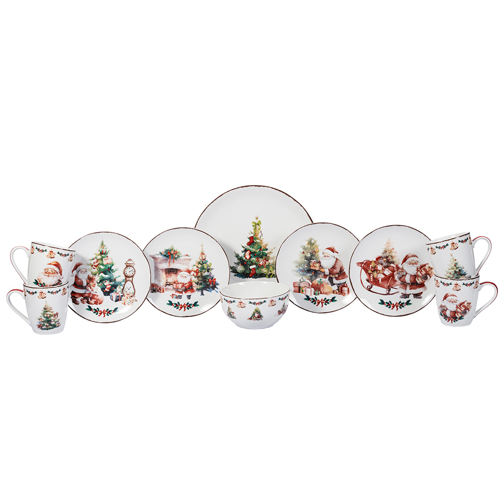 Vajilla Navideña De Porcelana  Crown Baccara Santa 16 Piezas Para 4 Personas