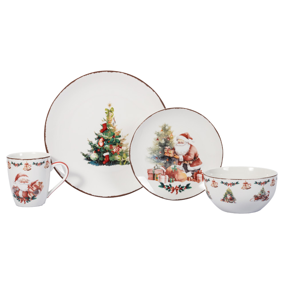 Foto 4 | Vajilla Navideña De Porcelana  Crown Baccara Santa 16 Piezas Para 4 Personas