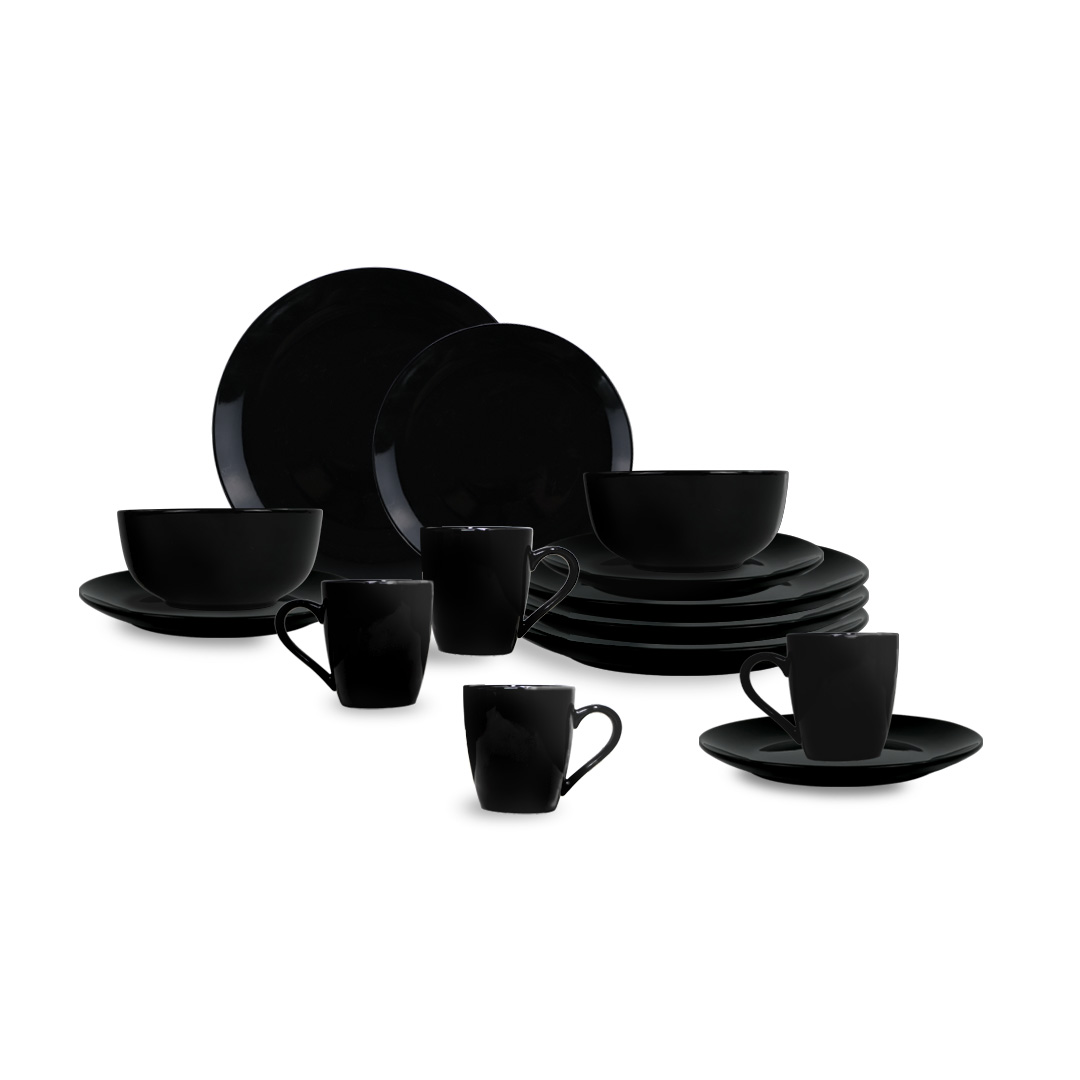 Vajilla Black Para 4 Personas - Cerámica Negra 16 Piezas