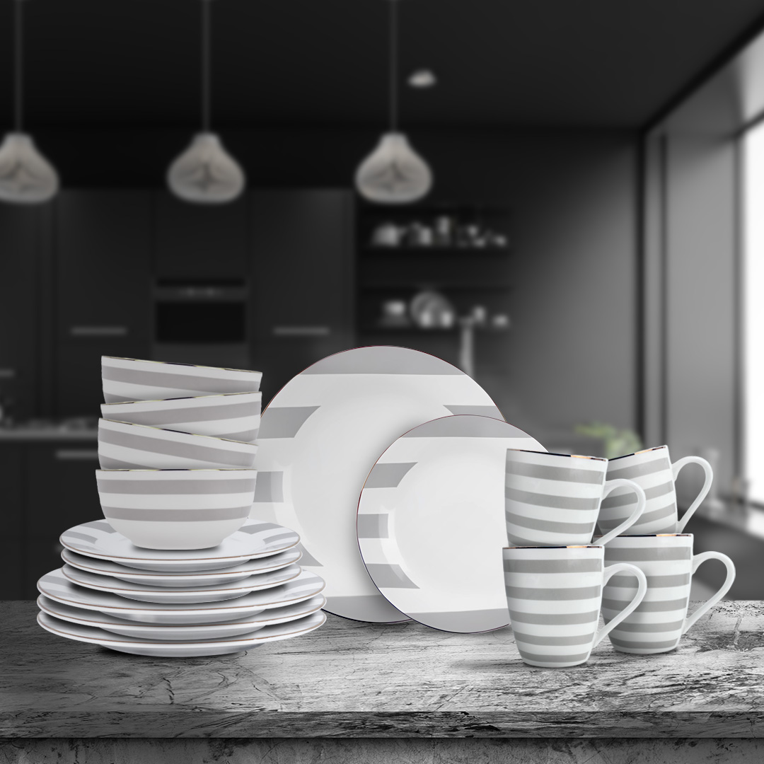 Foto 2 | Vajilla Zéline Para 4 Personas - Ceramica Gris/blanca  16 Piezas