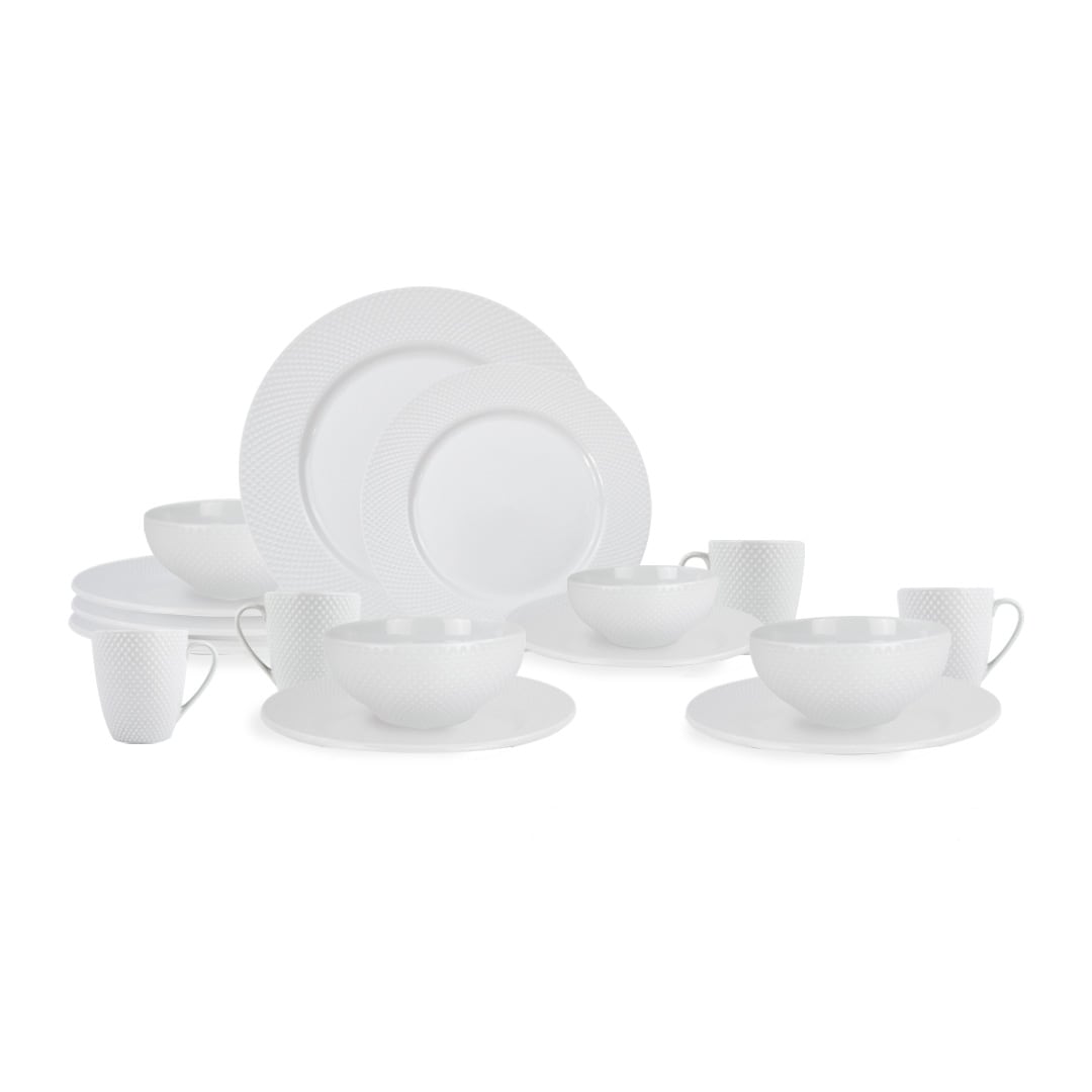 Vajilla Elise Para 4 Personas - Ceramica Blanca 16 Piezas