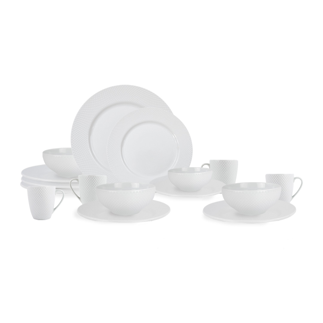 Vajilla Elise Para 4 Personas - Ceramica Blanca 16 Piezas