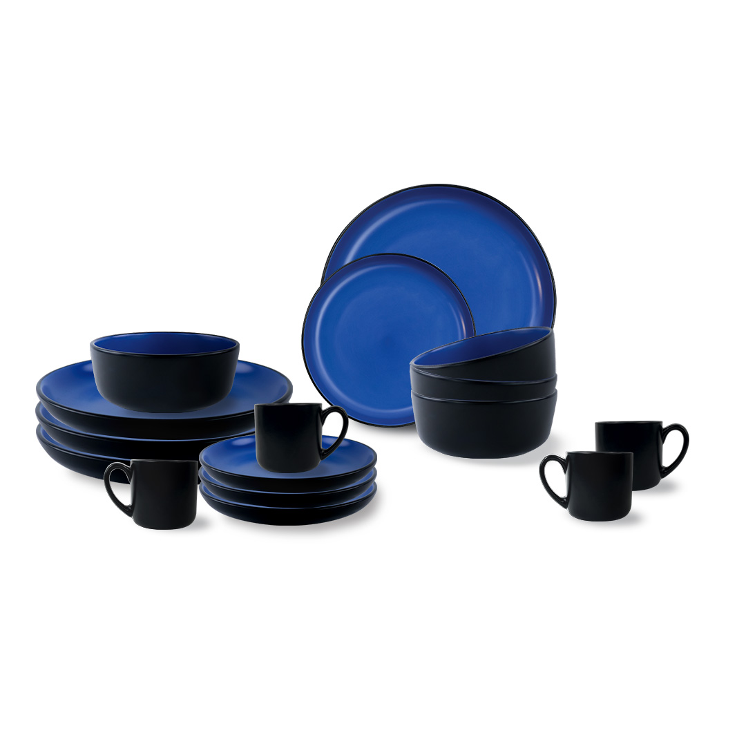 Vajilla Nattbla Para 4 Personas - Ceramica Negra/azul 16 Personas