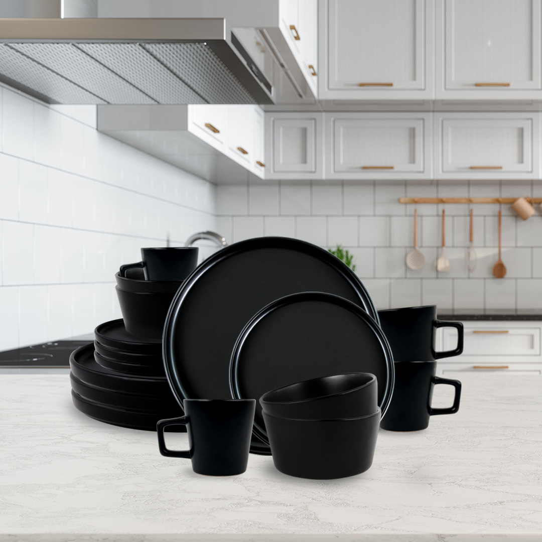 Foto 8 pulgar | Vajilla Sigrid Para 4 Personas - Ceramica Negra Mate 16 Piezas