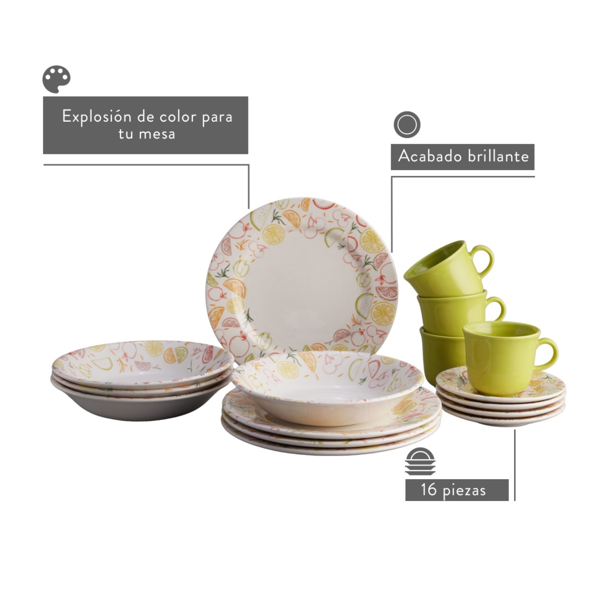 Foto 2 | Vajilla Corona Néctar 16 Piezas – 4 Puestos Elegantes Para Cada Comida