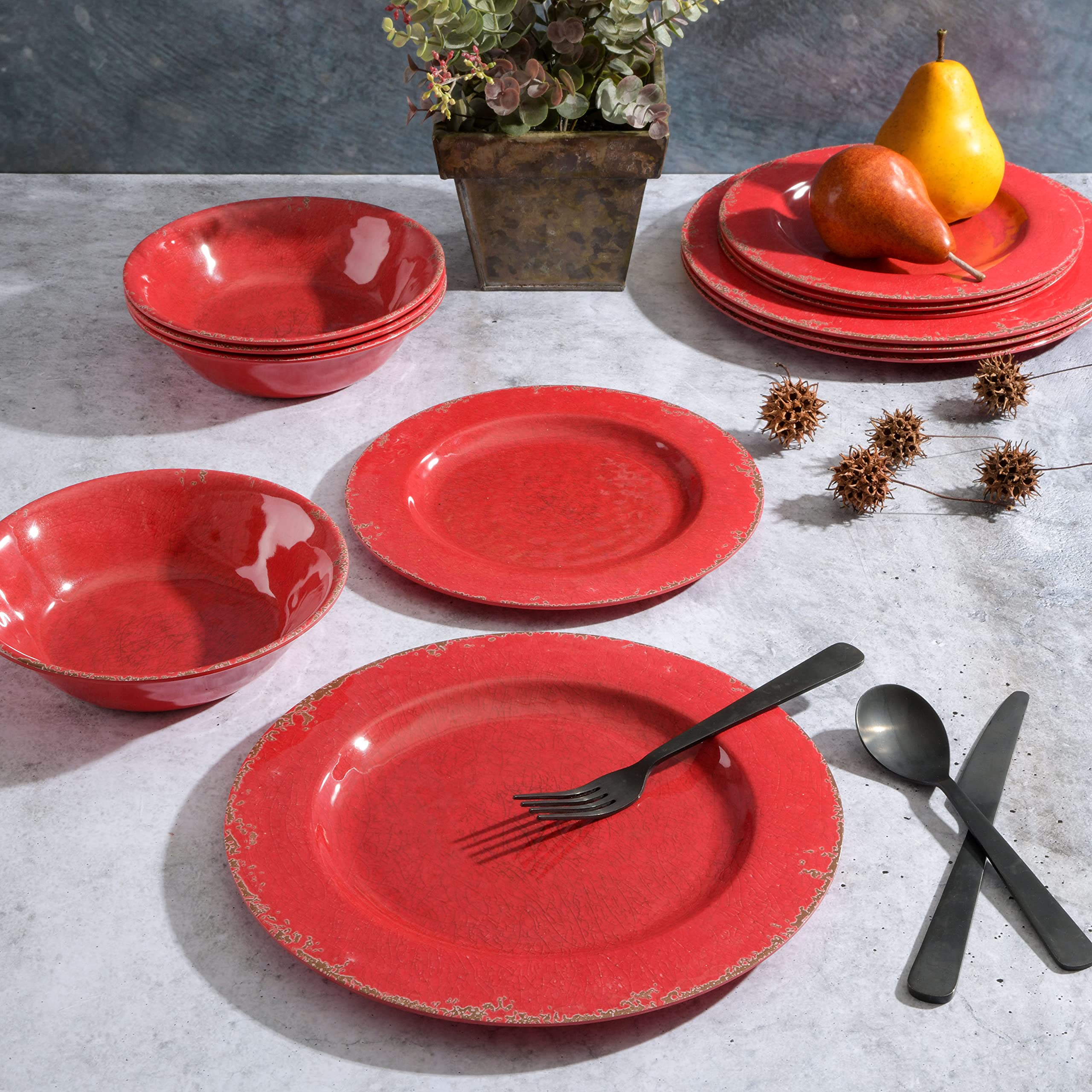 Foto 6 | Juego De Vajilla Gibson Home Mauna De Plástico Melamínico, 12 Piezas, Rojo - Venta Internacional.
