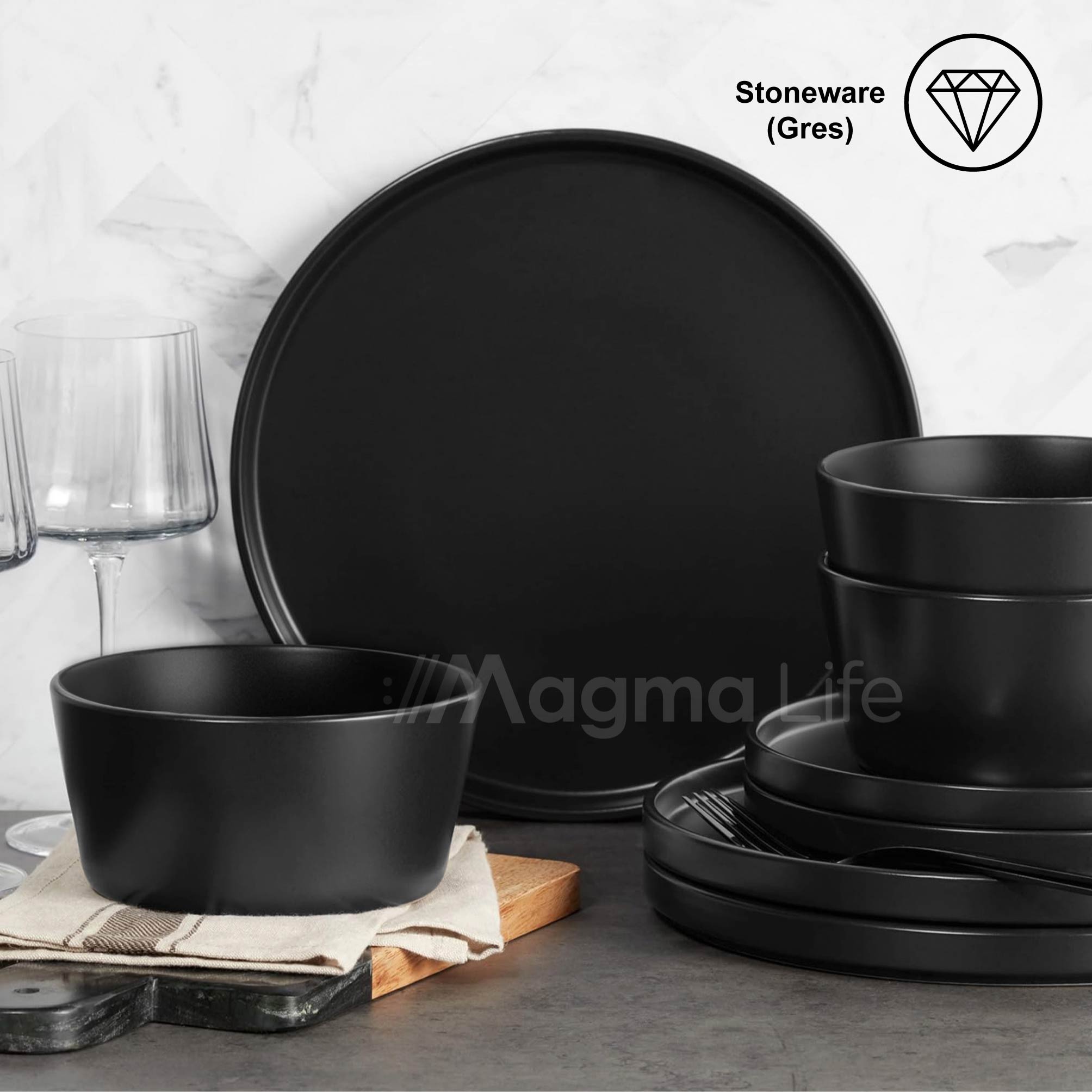 Foto 3 pulgar | Magma Life Vajilla Para 4 Personas Color Negro Ceramica/stoneware Elegante Y Modernos Set De 16 Pzas Con 8 Platos
