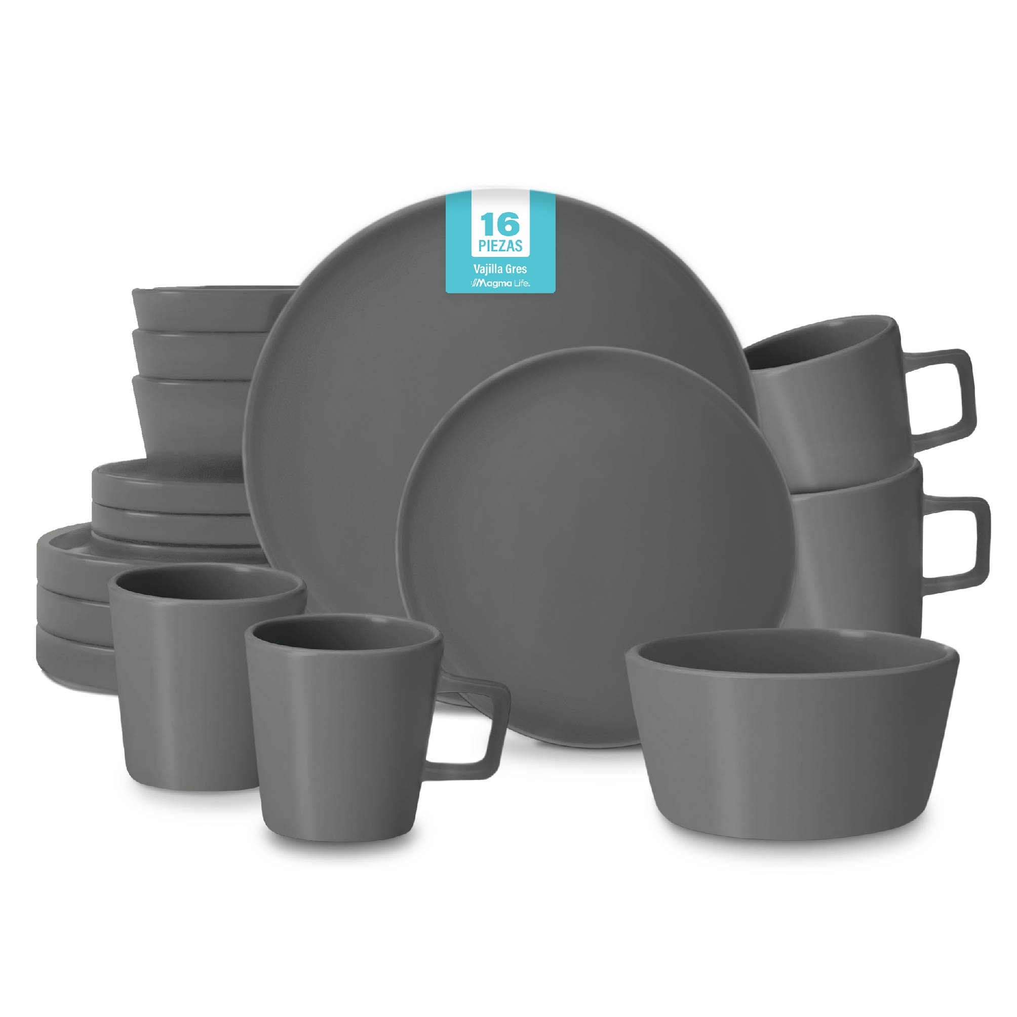 Magma Life Vajilla Para 4 Personas De Ceramica/stoneware, Moderno 16 Piezas