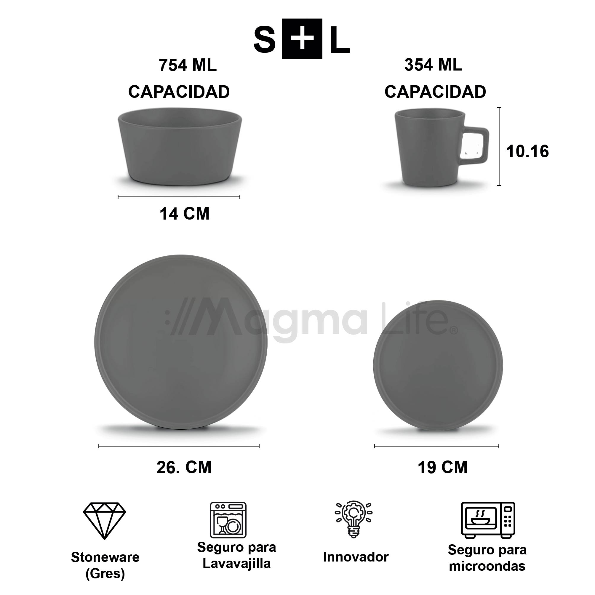 Foto 5 pulgar | Magma Life Vajilla Para 4 Personas De Ceramica/stoneware, Moderno 16 Piezas