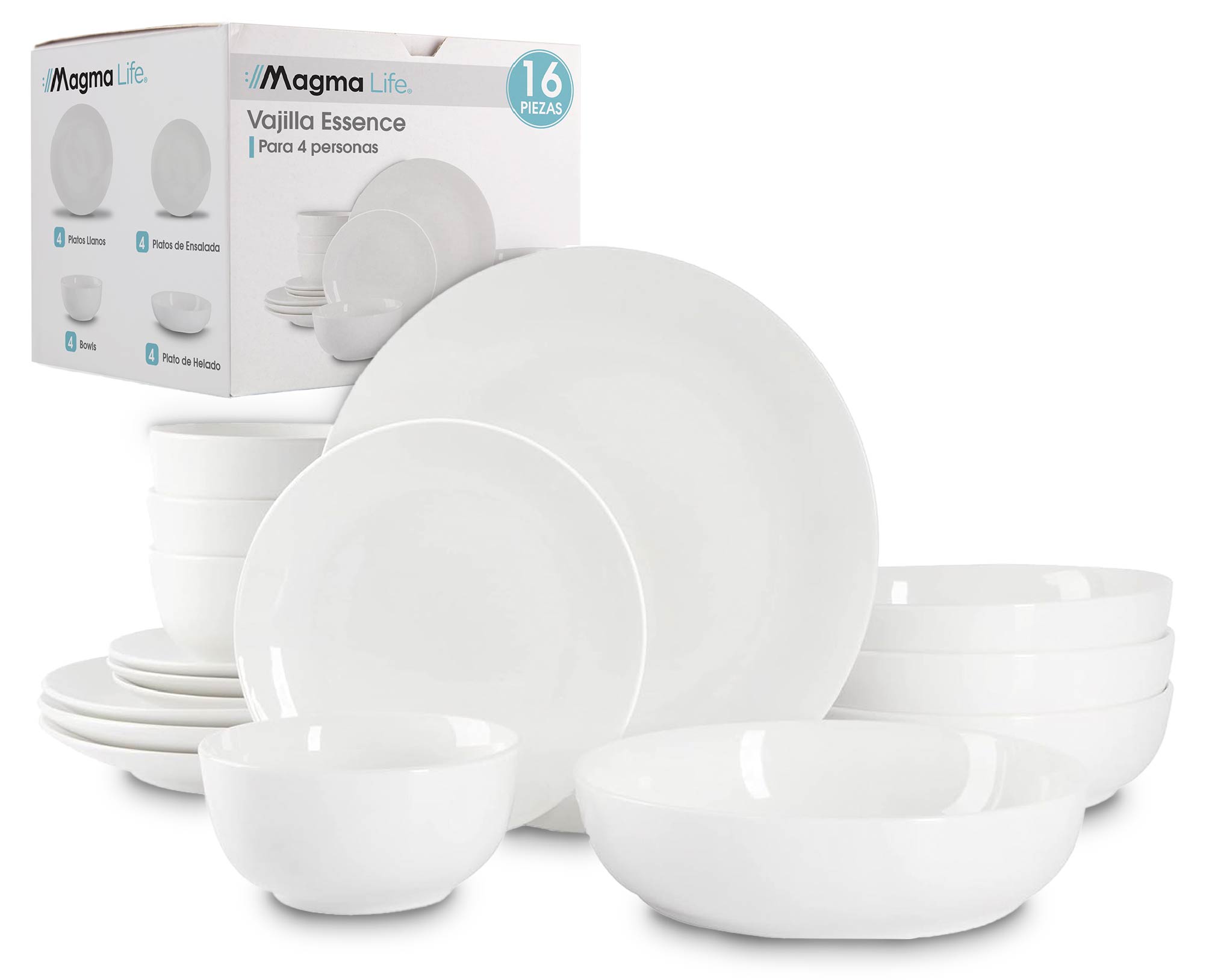 Foto 2 pulgar | Magma Life Vajilla Para 4 Personas De Ceramica/porcelana, 16 Pzs Resistente A Altas Temperaturas (blanco)