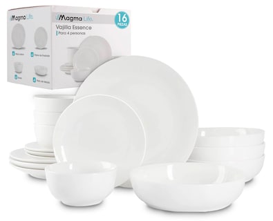 Foto 1 | Magma Life Vajilla Para 4 Personas De Ceramica/porcelana, 16 Pzs Resistente A Altas Temperaturas (blanco)