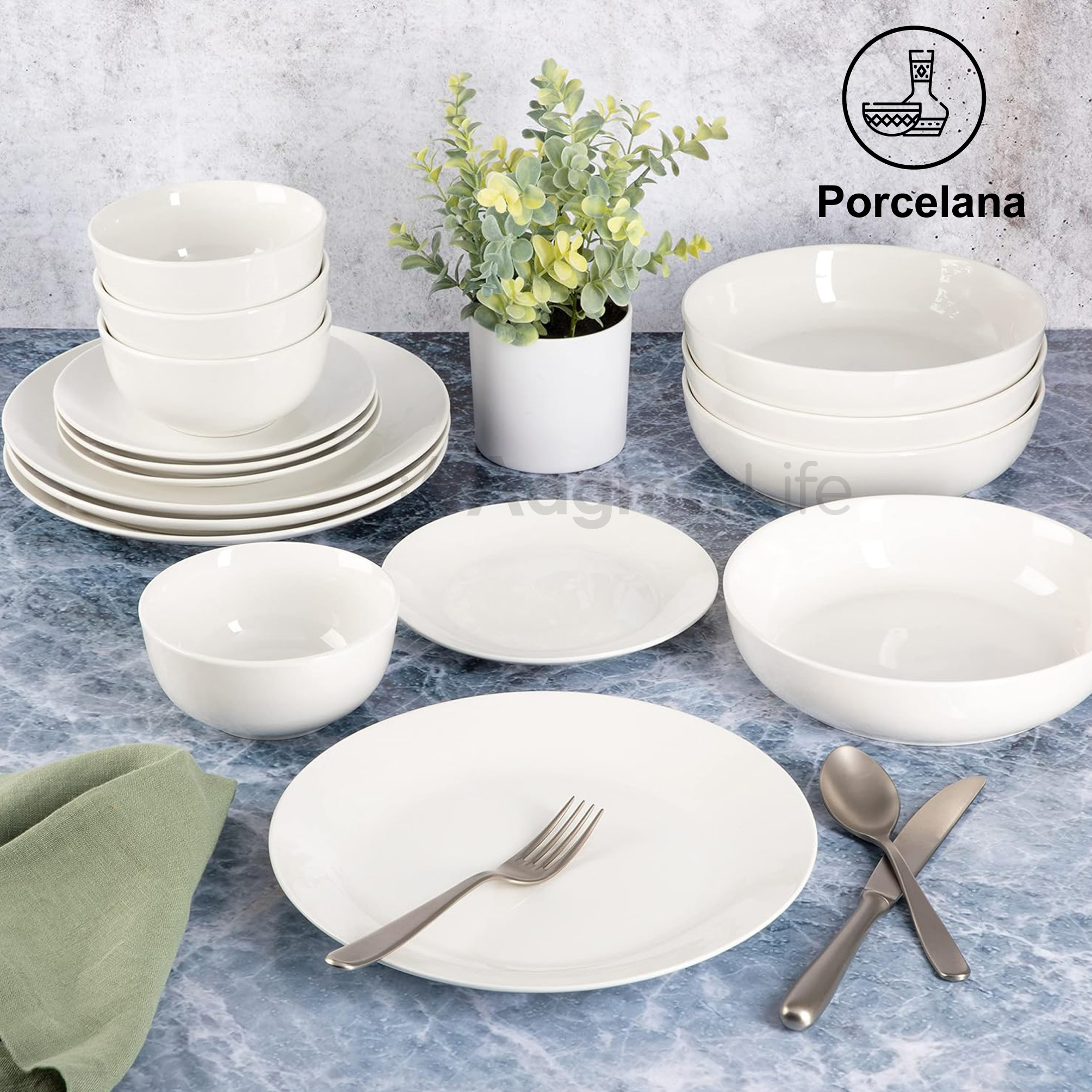 Foto 4 pulgar | Magma Life Vajilla Para 4 Personas De Ceramica/porcelana, 16 Pzs Resistente A Altas Temperaturas (blanco)