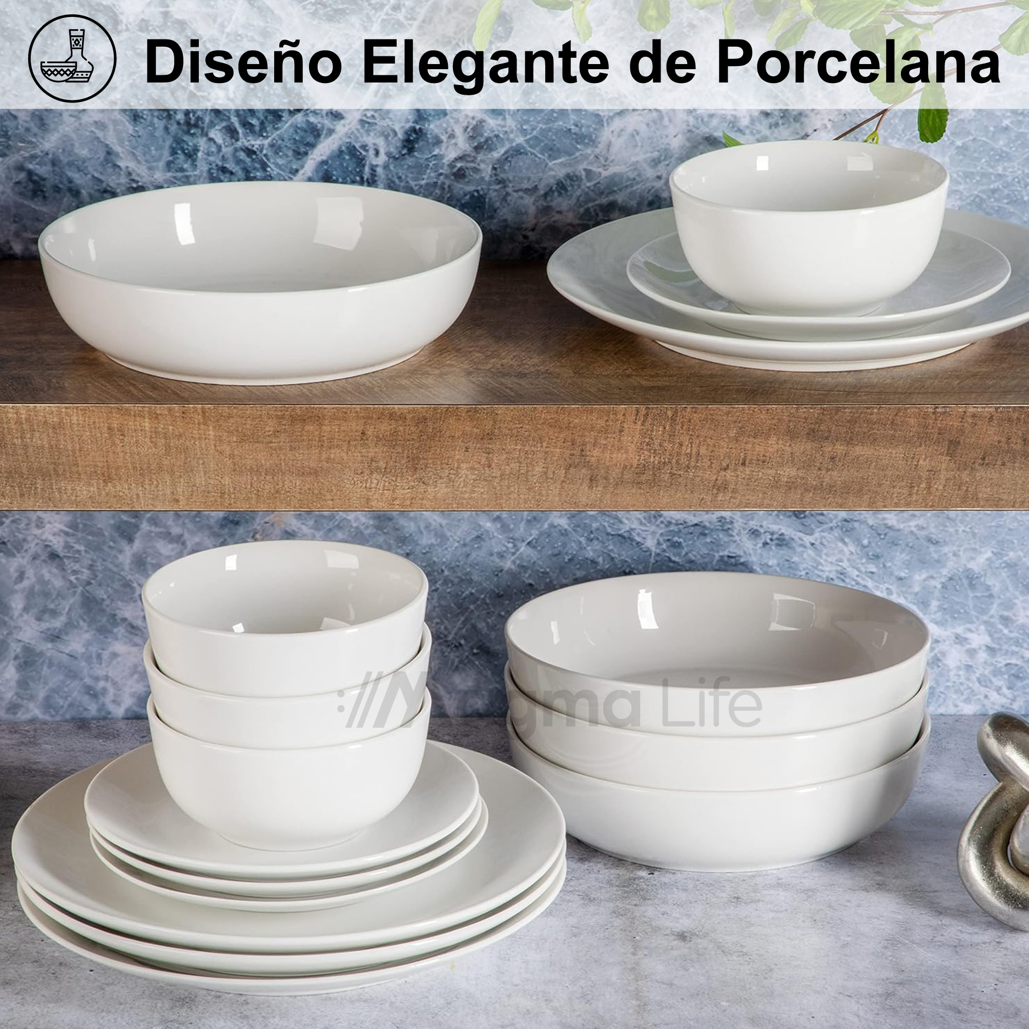 Foto 6 pulgar | Magma Life Vajilla Para 4 Personas De Ceramica/porcelana, 16 Pzs Resistente A Altas Temperaturas (blanco)