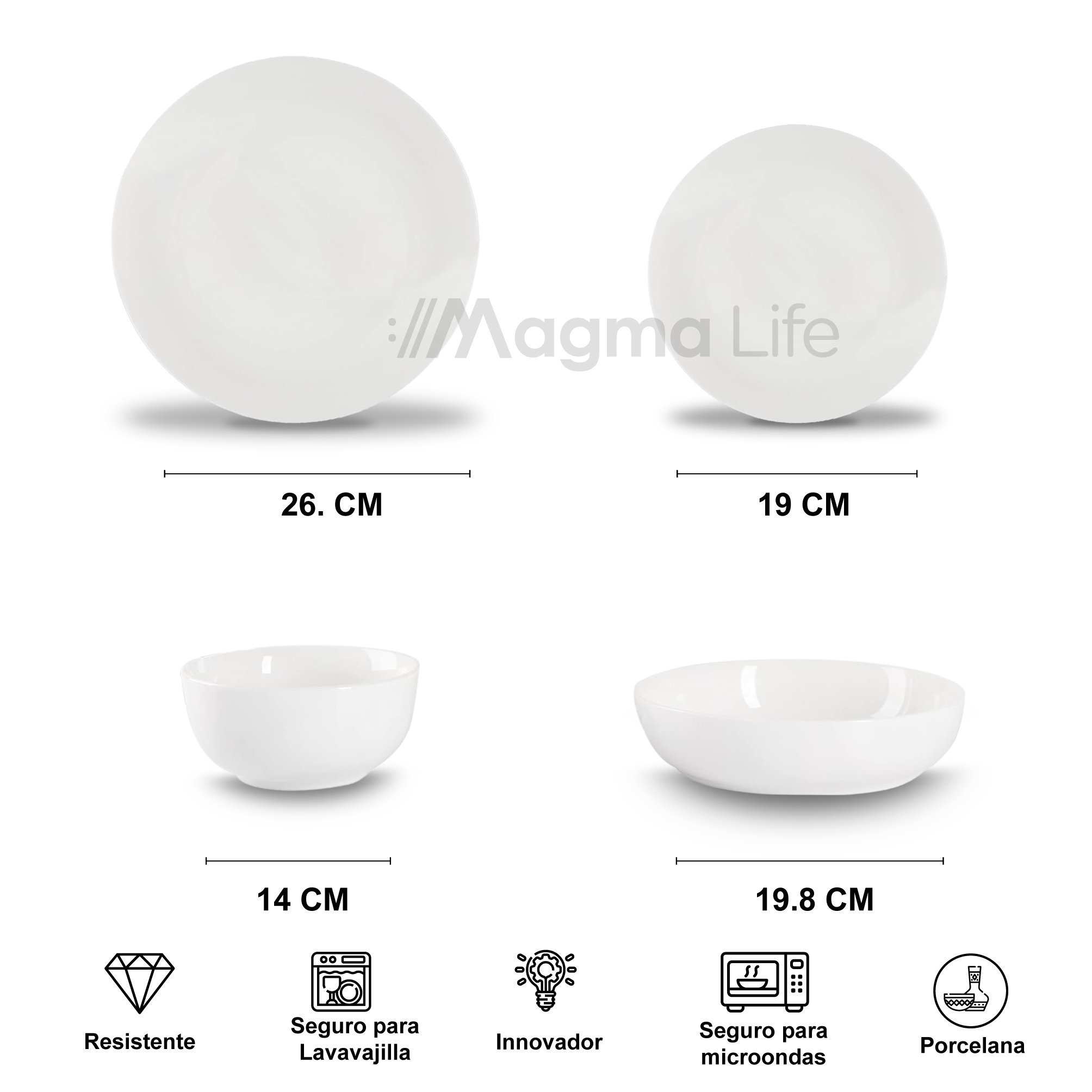 Foto 6 | Magma Life Vajilla Para 4 Personas De Ceramica/porcelana, 16 Pzs Resistente A Altas Temperaturas (blanco)