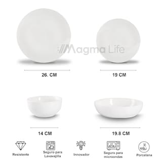 Foto 6 | Magma Life Vajilla Para 4 Personas De Ceramica/porcelana, 16 Pzs Resistente A Altas Temperaturas (blanco)