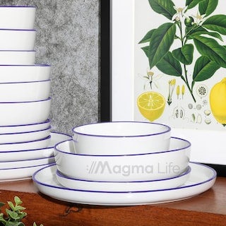 Foto 2 | Magma Life Vajilla Para 4 Personas Ceramica/porcelana, 16 Piezas. Clásica Y Atemporal (borde Azul)