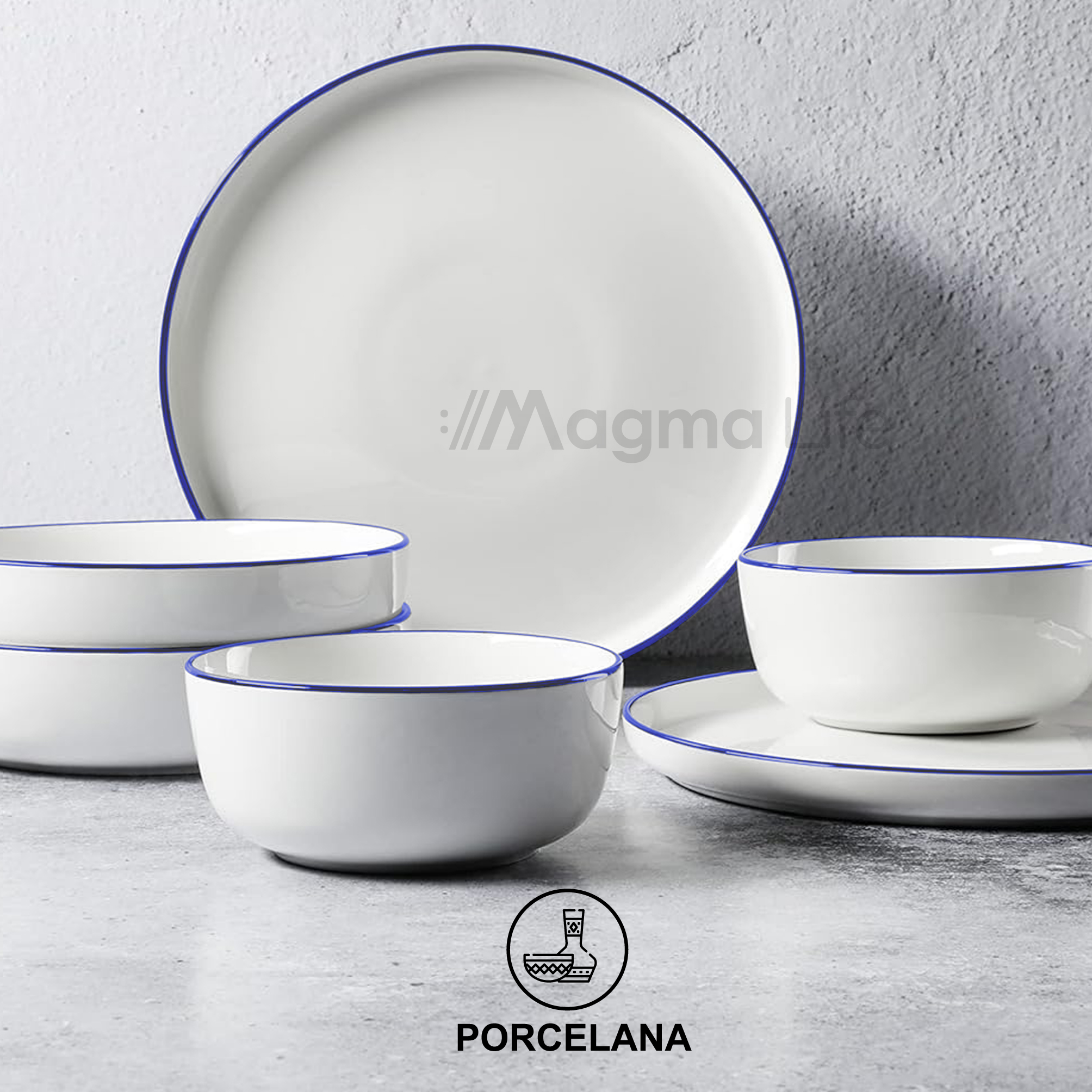 Foto 5 pulgar | Magma Life Vajilla Para 4 Personas Ceramica/porcelana, 16 Piezas. Clásica Y Atemporal (borde Azul)