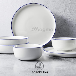Foto 4 | Magma Life Vajilla Para 4 Personas Ceramica/porcelana, 16 Piezas. Clásica Y Atemporal (borde Azul)