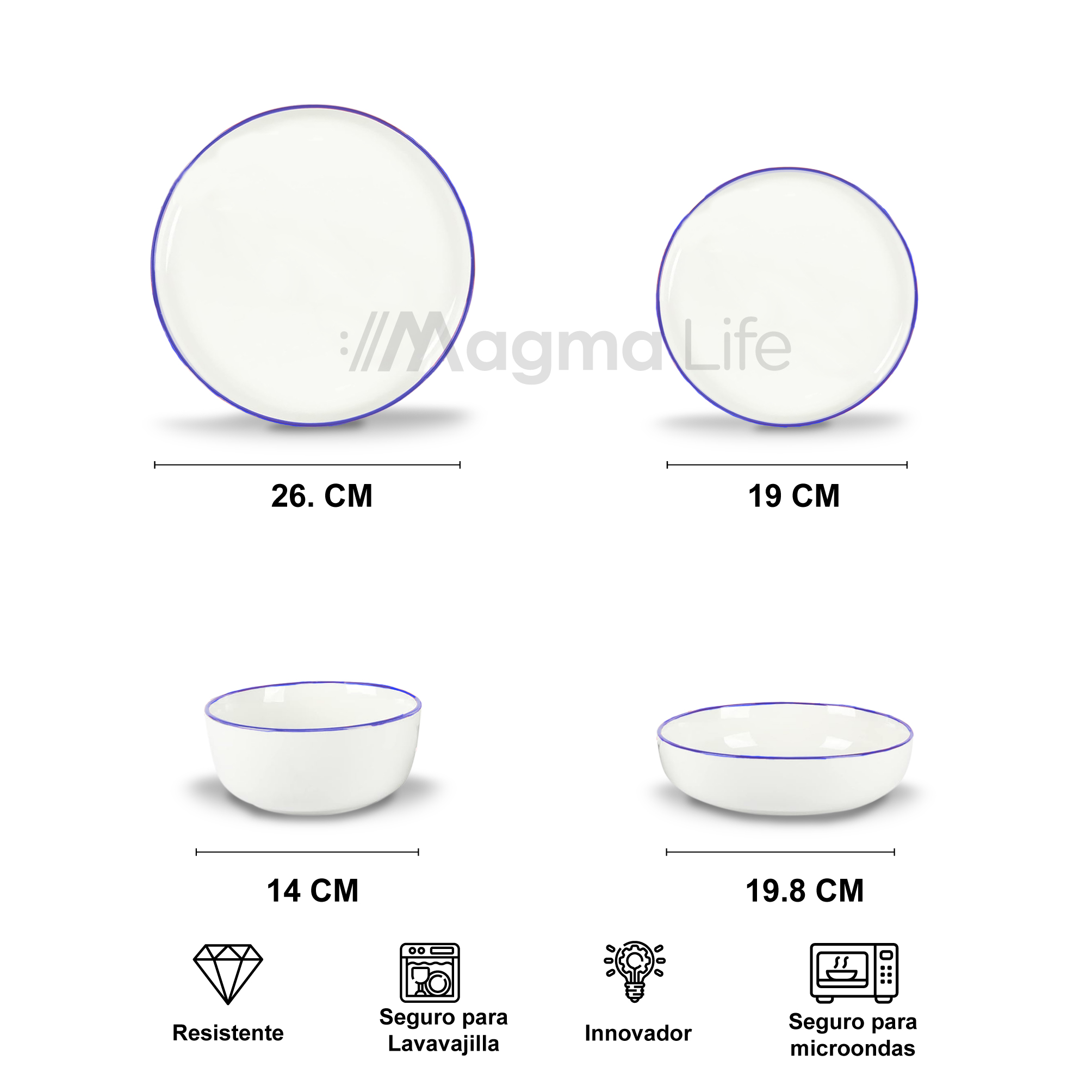 Foto 7 pulgar | Magma Life Vajilla Para 4 Personas Ceramica/porcelana, 16 Piezas. Clásica Y Atemporal (borde Azul)
