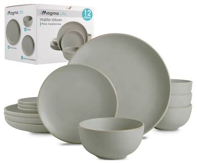 Foto 1 | Magma Life Vajilla Para 4 Personas De Stoneware, 12 Piezas: Resistente A Altas Temperaturas (gris Mate)