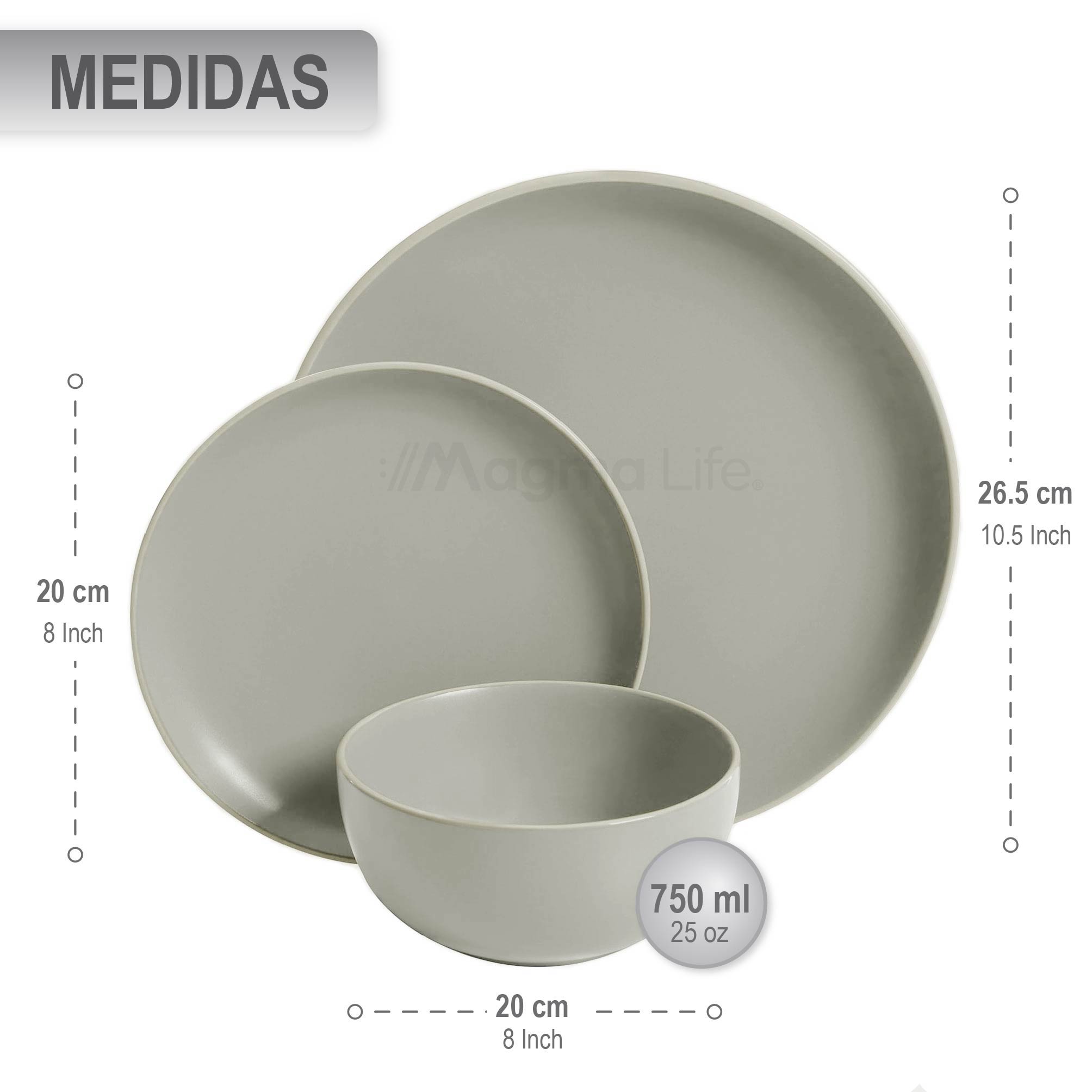 Foto 9 pulgar | Magma Life Vajilla Para 4 Personas De Stoneware, 12 Piezas: Resistente A Altas Temperaturas (gris Mate)