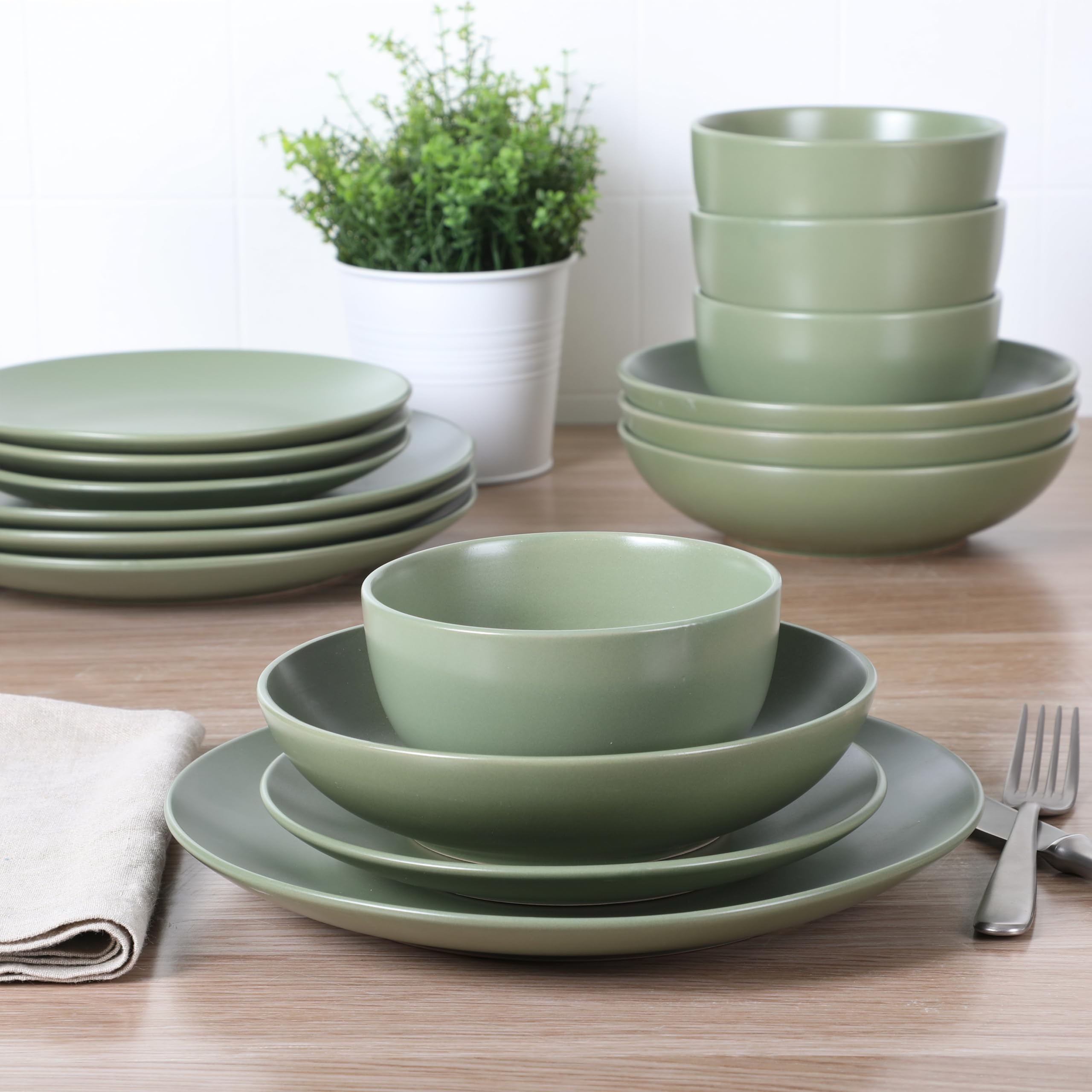 Foto 6 | Juego De Vajilla Gibson Home Queenslane De 16 Piezas, Color Verde Mate - Venta Internacional.