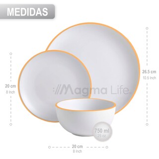 Foto 6 | Magma Life Vajilla Para 4 Personas De Stoneware, 12 Piezas: Resistente A Altas Temperaturas (blanco)
