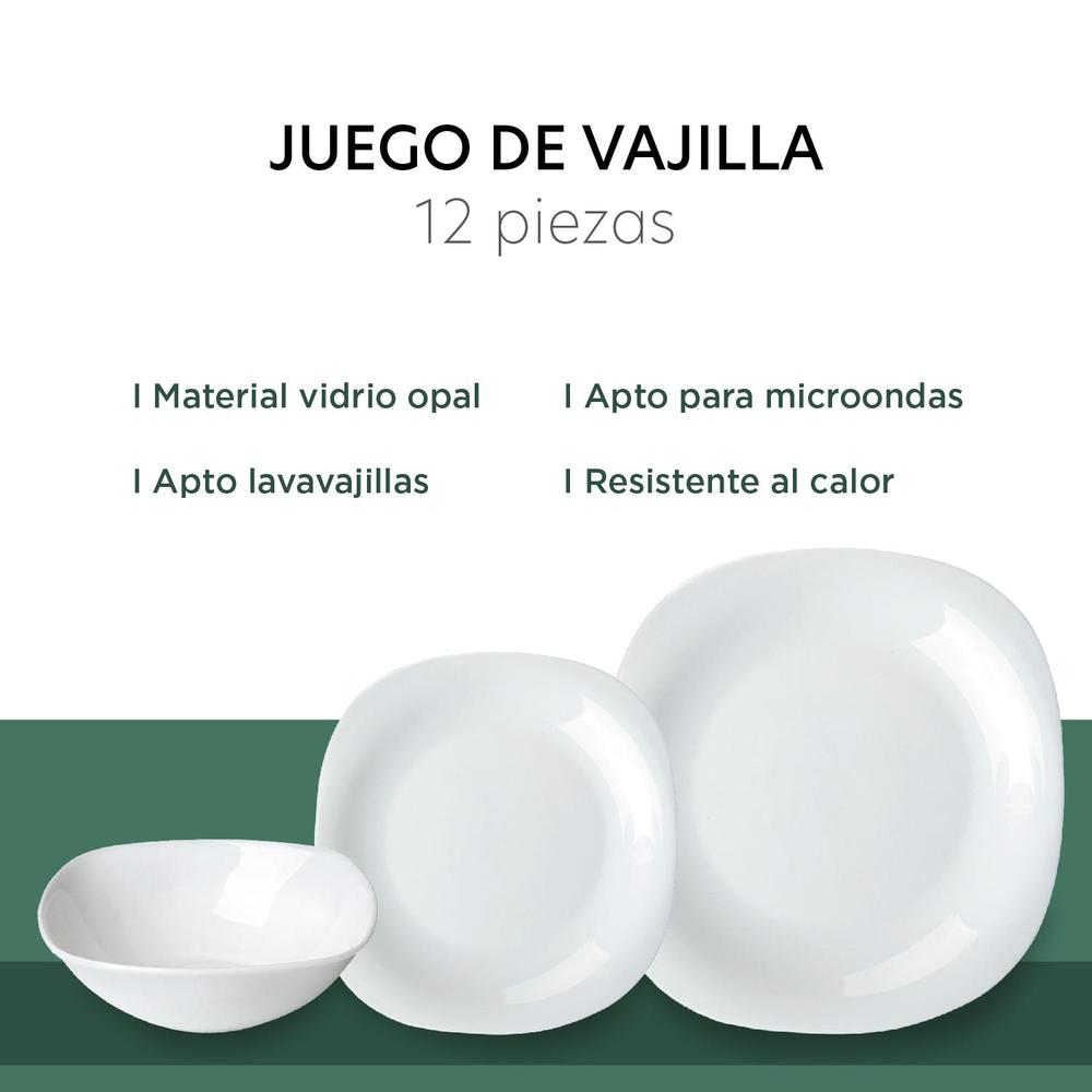 Foto 4 pulgar | Vajilla 12 Pzas Moderna Opal Cuadrada 4 Personas Kingshouse